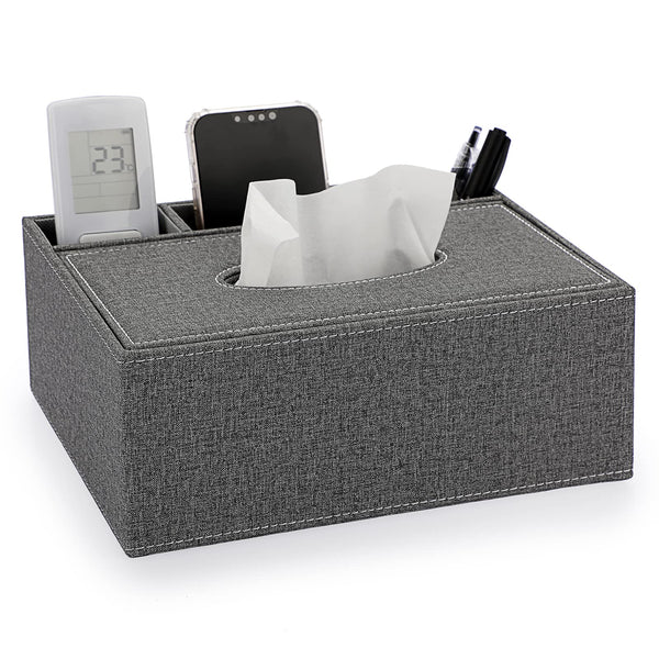 BTSKY Linen Household Office Rectangular Tissue Box with Remote Control Storage Organizer Box - Elegant and Stylish Home Napkin Holder Desktop Tissue