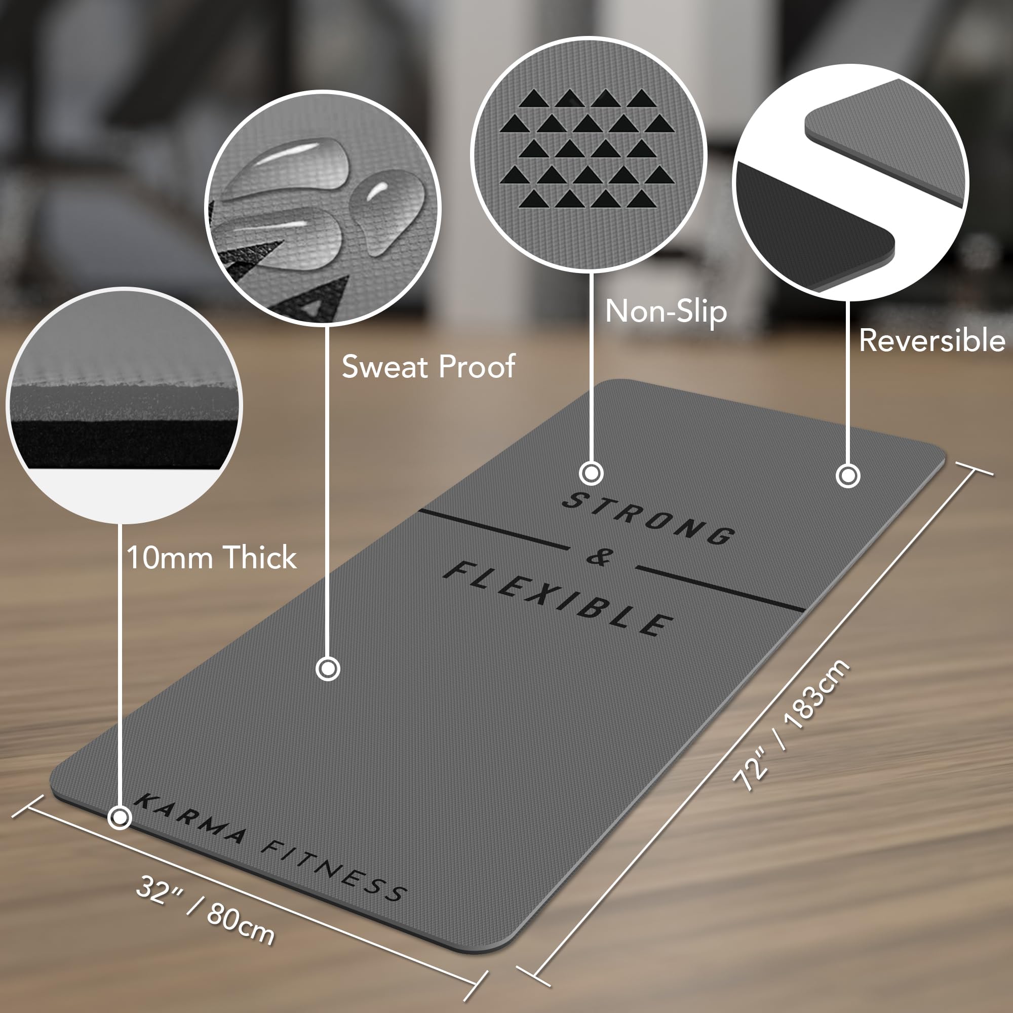 Large Exercise Mat  Extra Wide & Extra Thick Yoga Mat (183cm x 80cm x 10mm), TPE Fitness Mat with Free Carry Straps, Perfect for HiiT Home Workouts &