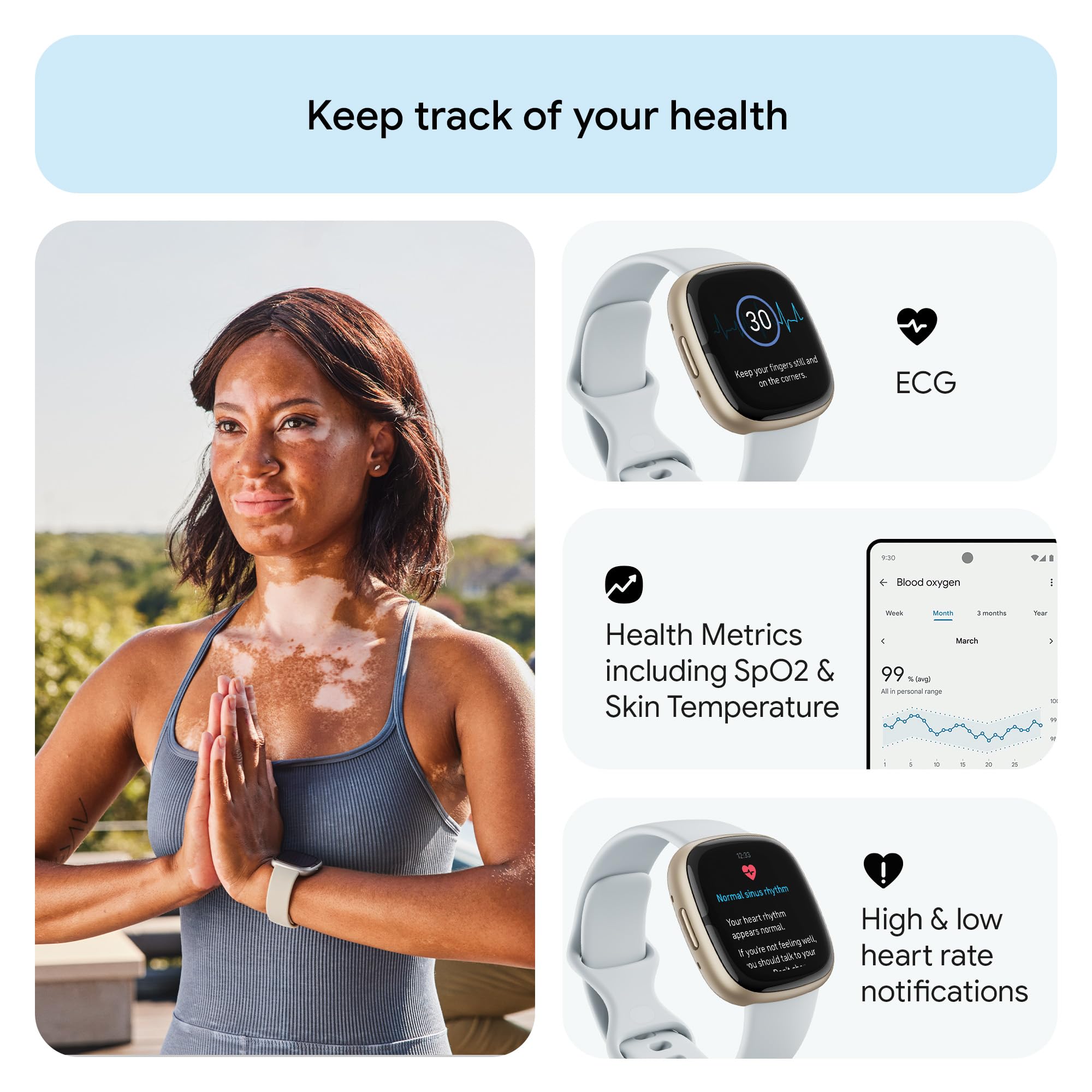 Google Fitbit Sense 2 Health and Fitness Smartwatch with built-in GPS, advanced health features, up to 6 days battery life - Compatible with iOS 15 or higher & Android OS 9.0 or higher
