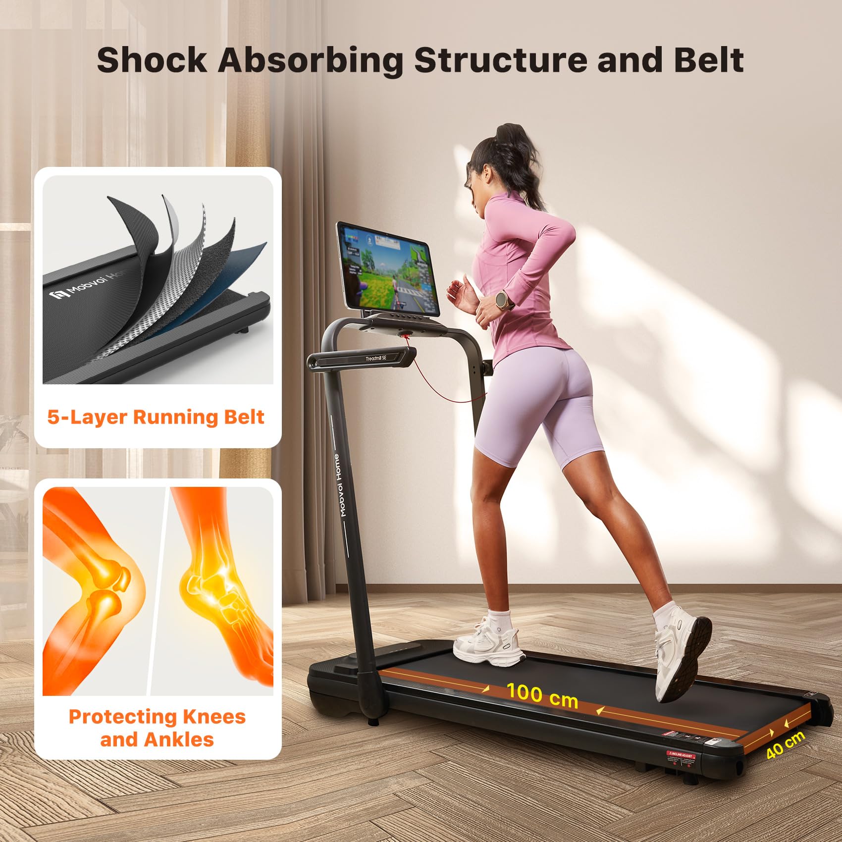 Mobvoi Home Treadmill SE 3 in 1 Foldable Treadmill for Home Walking Pad 2.5 HP Compact Portable folding Under Desk Running Machine with Remote Control LED Display for Home Office 12 km/h