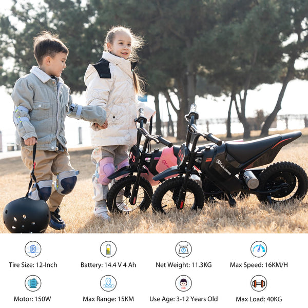 EVERCROSS EV05M Electric Motorcycle for Kids, 150W Kids Ride On Motorcycle, 8/16 km/h Speed Modes & 15 km Long-Range Electric Motorcycle, 12'' Moto Cross for Children Aged 3-12 Years