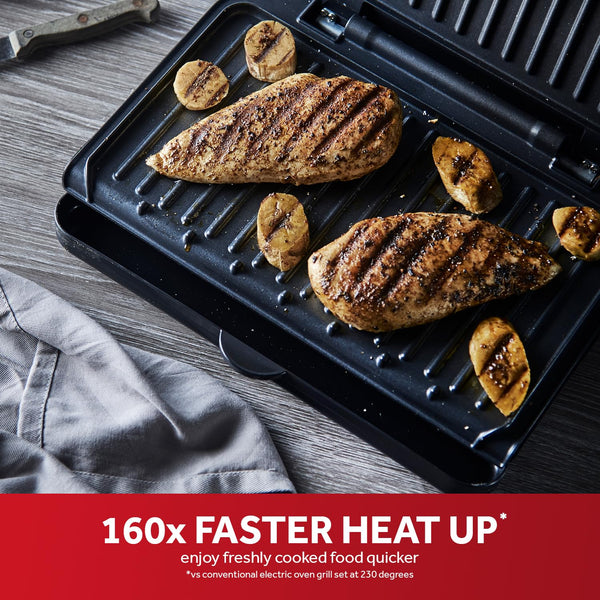 George Foreman Large Electric Fit Grill [Non stick, Healthy, Griddle, Toastie, Hot plate, Panini, BBQ, Energy saving, Vertical storage, Easy clean, Drip tray, Ready to cook light] Black, 2400W 25820