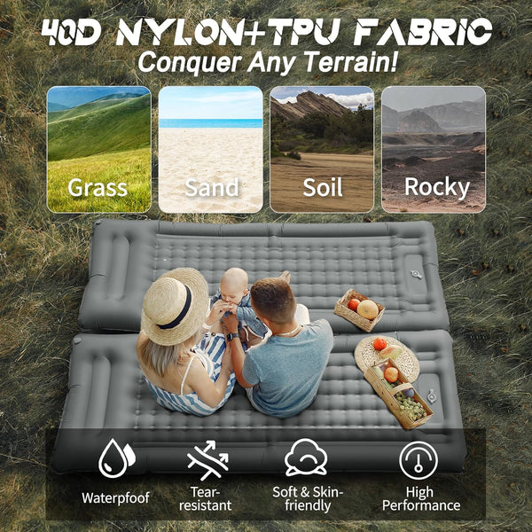 NHOWIN Self Inflating Camping Mat, 12CM Thicken Ultralight Sleeping Mat with Built-in Pump, Portable Camping Mattress Bed with Pillow, Waterproof Folding Sleeping Pad for Hiking, Backpacking