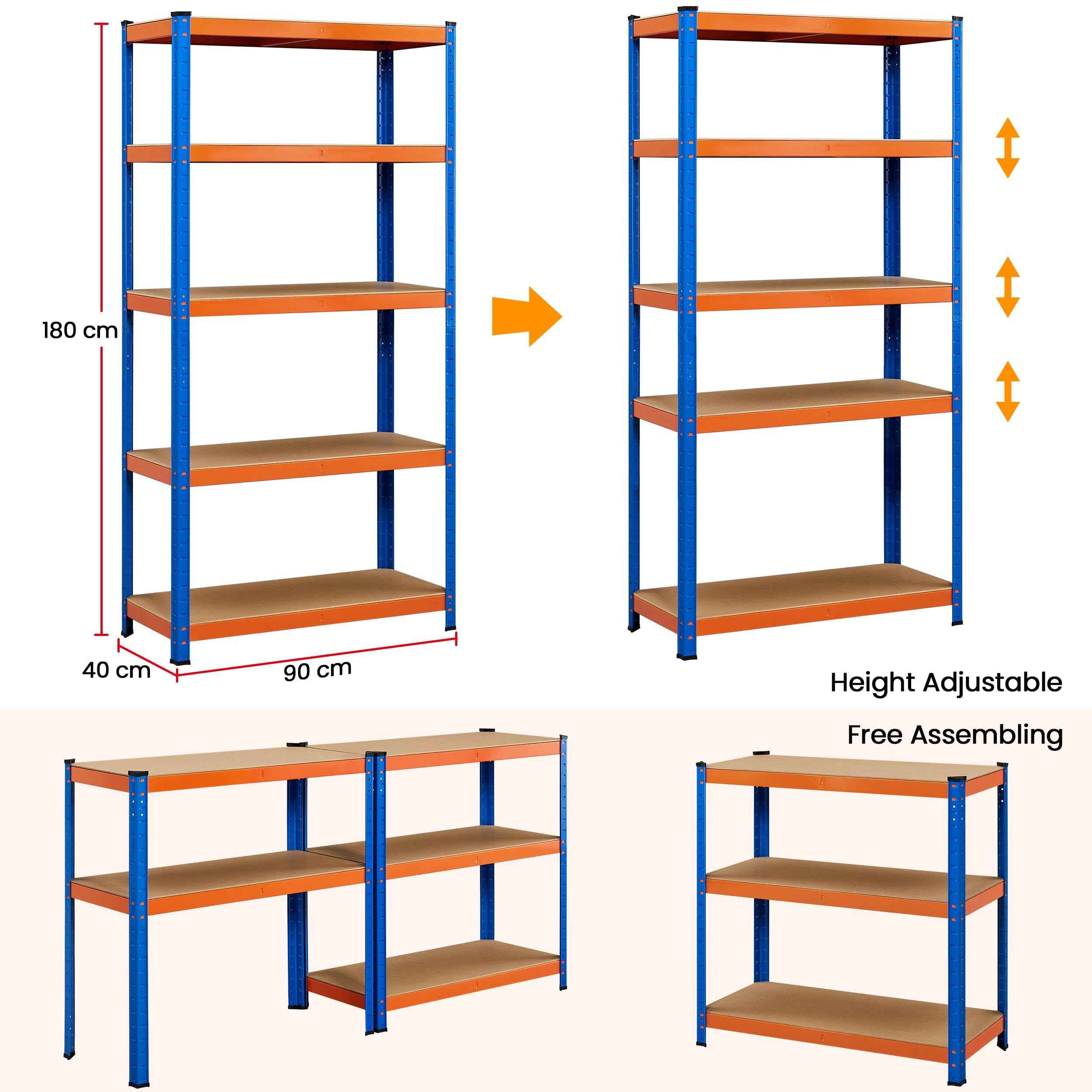 Yaheetech Garage Shelving Units - 5 Tier Heavy Duty Rack for Storage Metal Utility Shelves,180cm x 90cm x 40cm,175KG Per Shelf,Blue