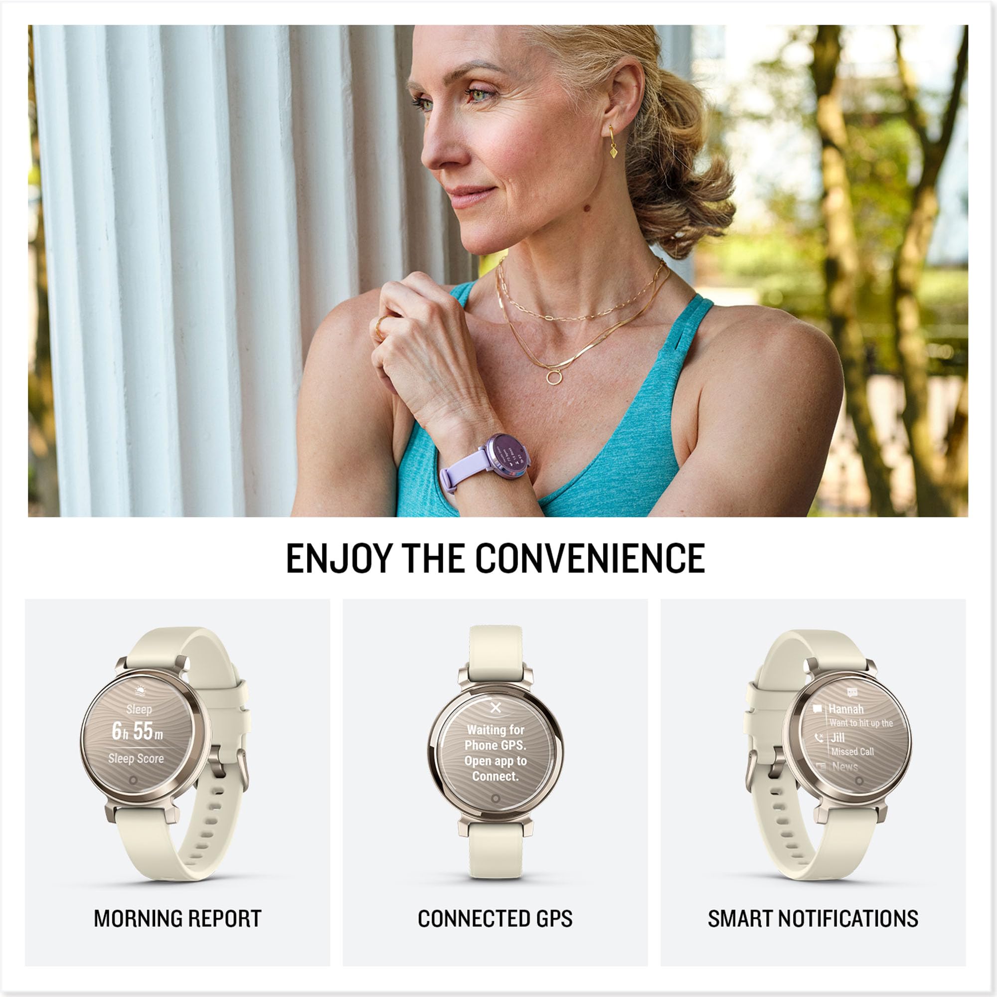 Garmin Lily 2, Stylish Small 35mm Smartwatch and Fitness Tracker with Hidden Display, Patterned Lens , Bright Touchscreen Display and up to 5 days battery life, Coconut