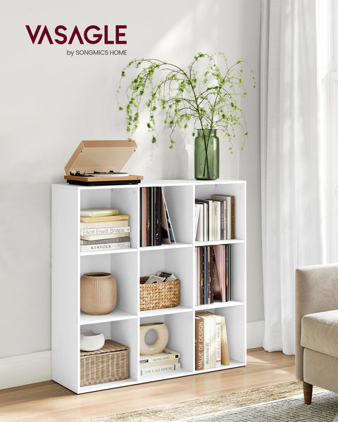 VASAGLE Bookcase, Bookshelf, Storage Shelf with 9 Compartments, Standing Shelf, Cube Shelf, for Living Room, Home Office, Dinning Room, Cloud White