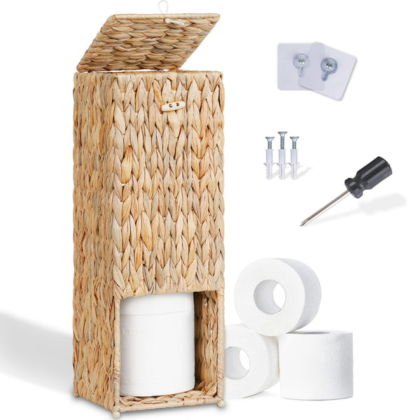 efluky Toilet Paper Storage 3-4 Rolls, Toilet Paper Storage Bathroom Storage Box, Hanging Toilet Paper Basket made of Woven Pumpkin Grass