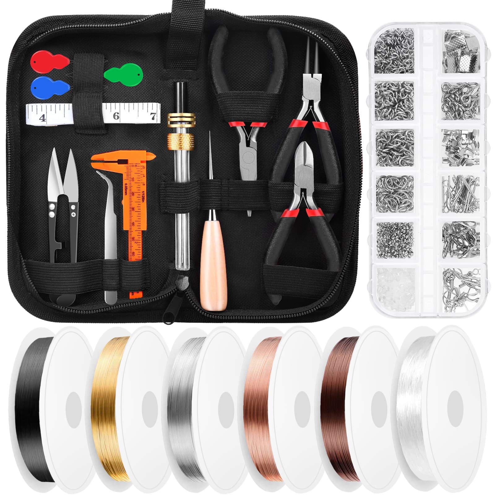 Thrilez Jewelry Making Tools Set With Craft Ring Wire, Pliers, Supplies for Bracelets, Earrings, DIY Handmade & Repair