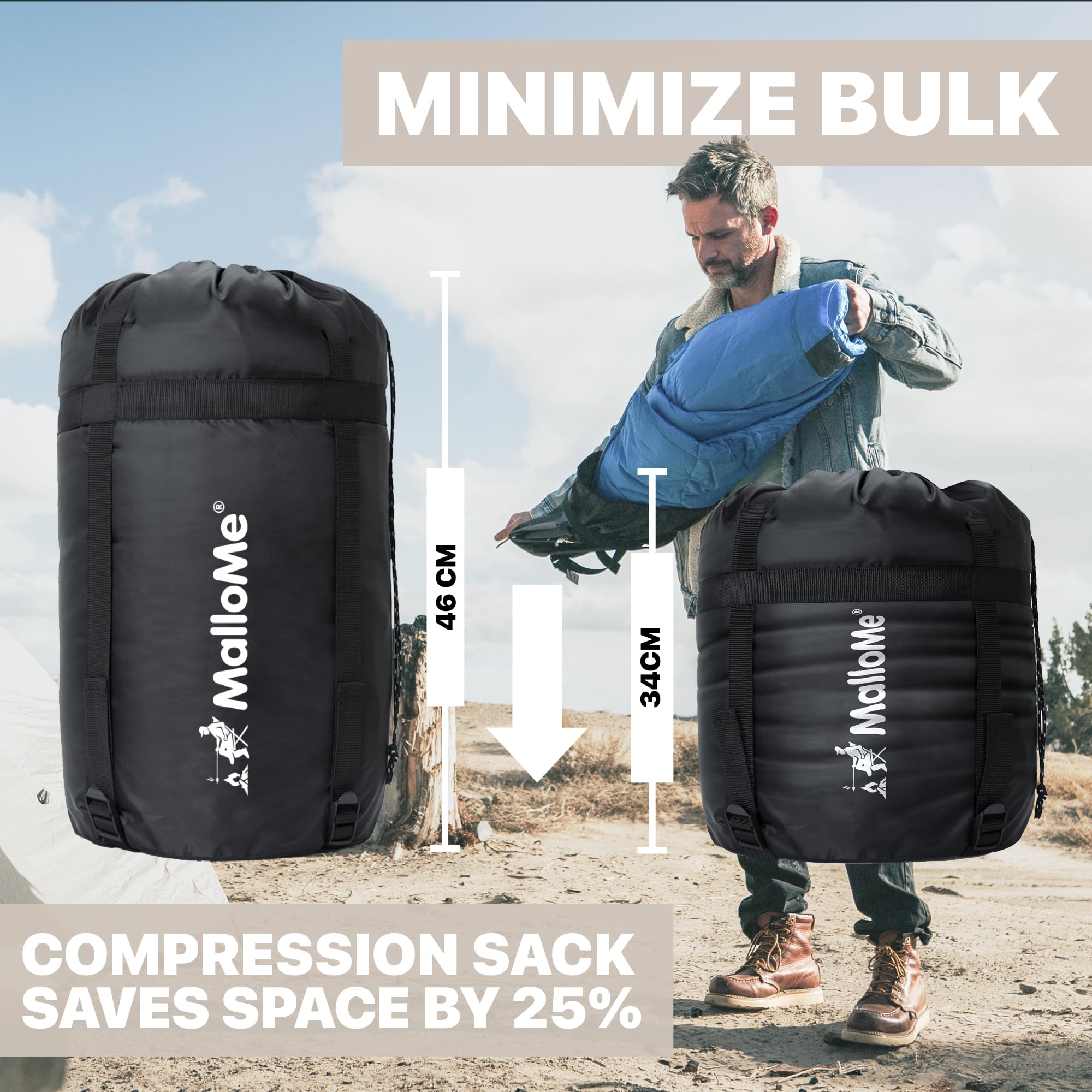 MalloMe Sleeping Bags for Adults & Kids Sleeping Bag 3-4 Season - Ultralight Backpacking Sleeping Bag Cold Weather & Warm, Lightweight Compact, Single Adult Girls Boys Winter Sleep Camping Accessories