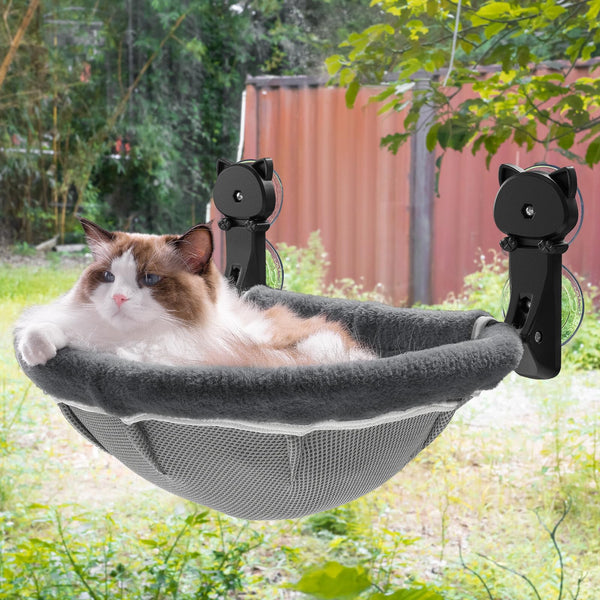 JUNSPOW Cat Window Perch Cordless, Foldable & Stable Kitten Beds- Breathable Cat Window Hammock for Overlooking, Sunbathing and Climbing - Maximum
