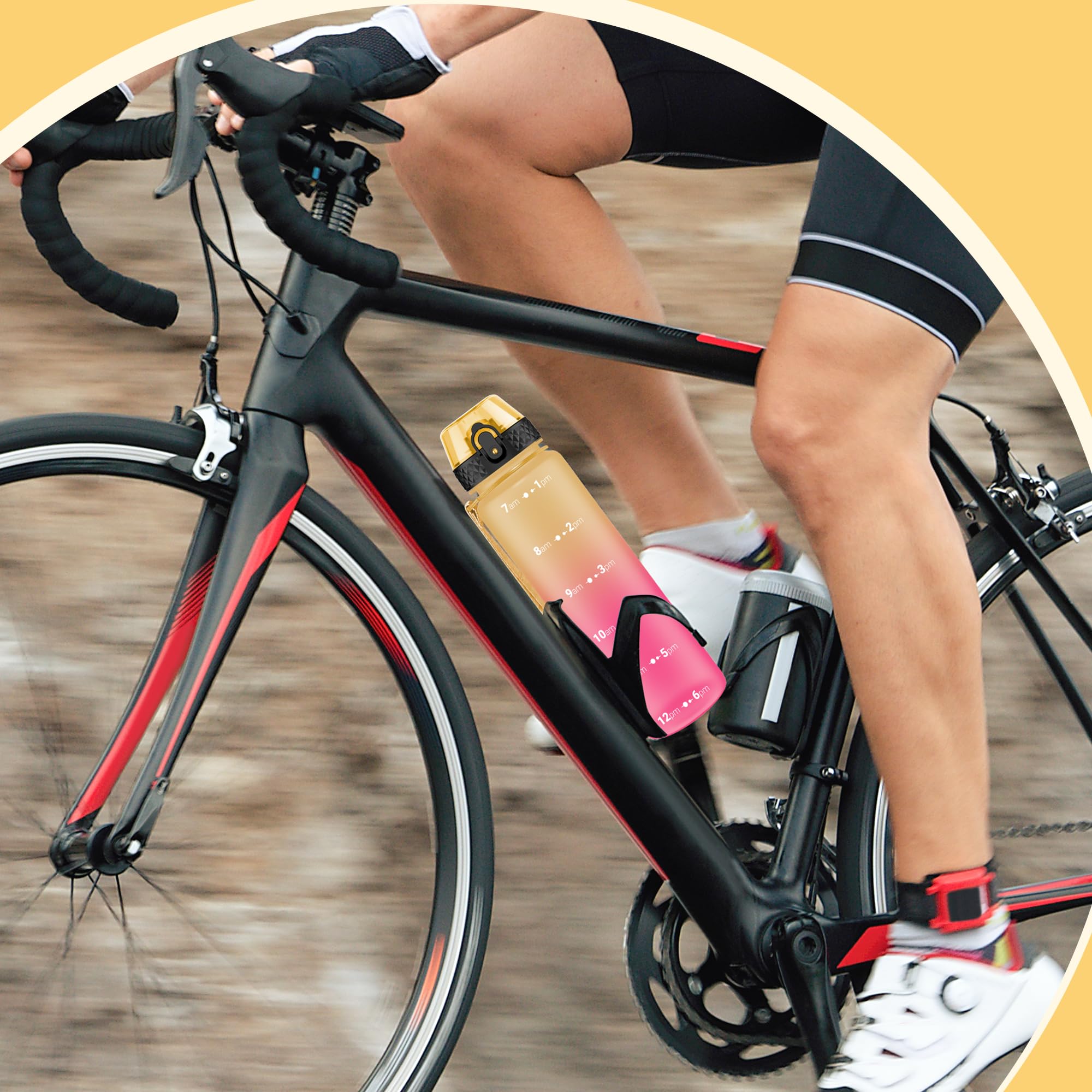 OLDLEY 1L/32oz Sports Water Bottle, 1000ml Motivational Drinks Bottle with Time Markings Leak Proof Drink & Lock Cover & No Straw, BPA Free for Adults Women Men Gym School Cycling Running Hiking