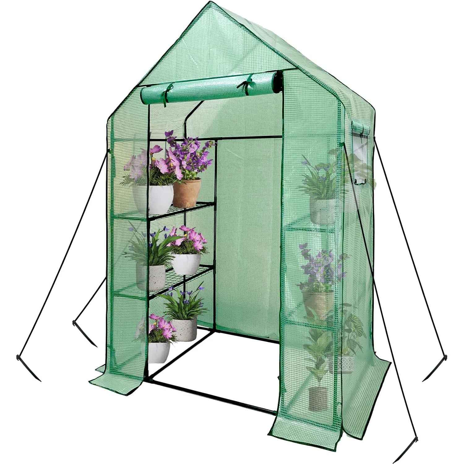 Walk In Greenhouse with Shelves 3-Tier PE Cover 143x73x195cm Grandhom