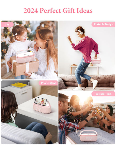 COLSUR Radio Alarm Clock Bluetooth Speaker, 15W Wireless Charger Alarm Clocks Bedside, Night Light, Loud Volume for Heavy Sleepers, Snooze, Dimmable LED Display, 2500mAh Battery