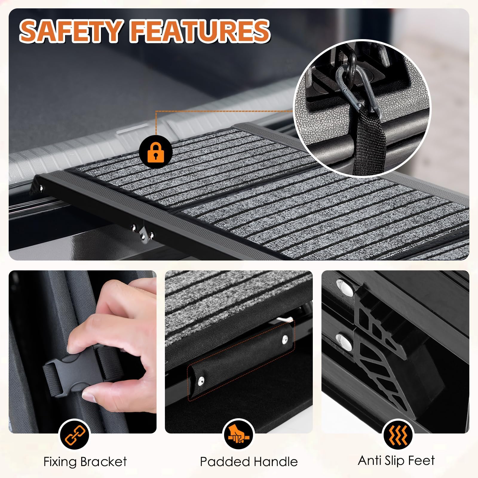170cm Long Dog Ramp for Cars,43cm Wide Folding Dog Ramp for Large Dogs with High Traction Carpet Surface,Non-slip for Truck,SUV,Portable Pet Ramp Stairs for Medium Large Dog Up to 100kg
