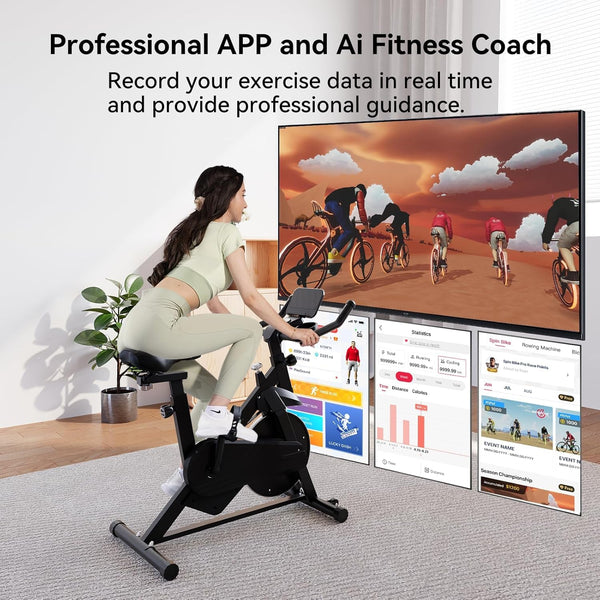 Lacuffy Exercise Bike Indoor Cycling Bike 136 kg Weight Capacity Magnetic Stationary Bike Fitness Spin Bike with LCD Display and APP for Home