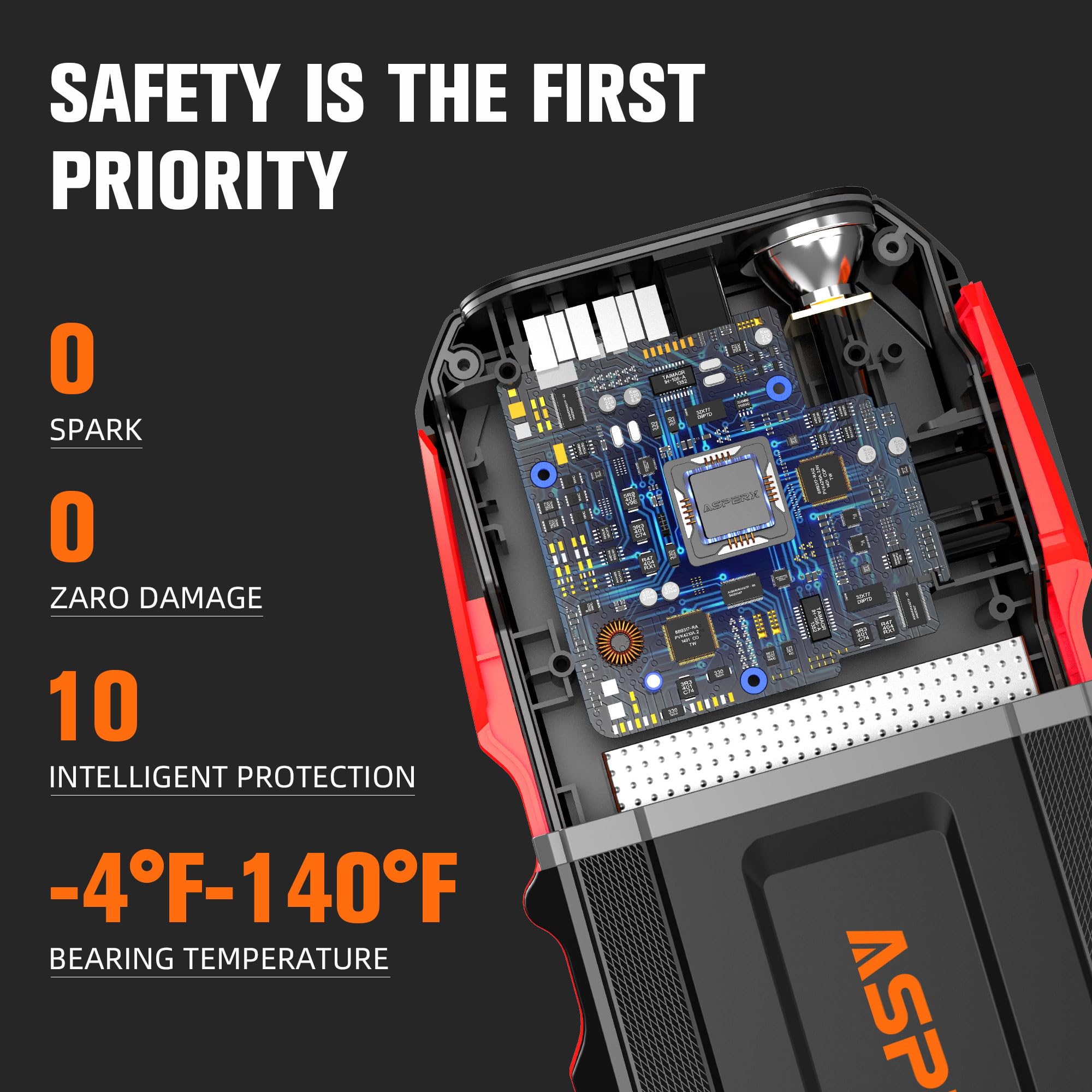 ASPERX Jump Starter Power Pack(Up to 10L Gas/8L Diesel), 3000A Car Battery Booster Jump Starter with LED Flashlight, Jump Leads and LCD Display, Jump Pack for 12V Vehicles, Pickup, SUV, Motorcycle