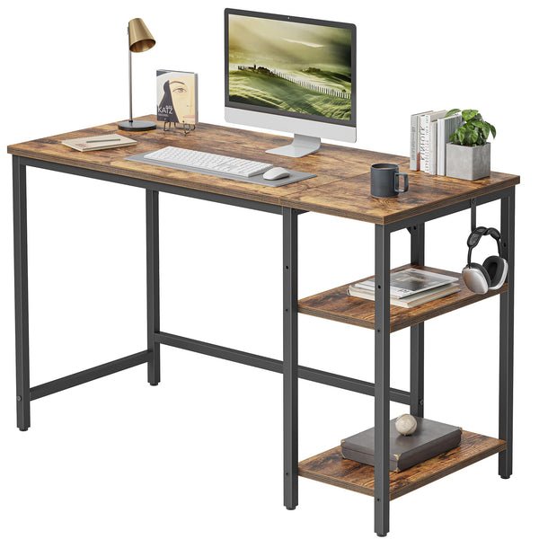 CubiCubi Computer Desk with Monitor Stand and Storage Shelves, 120cm Home Office Desk Study Writing Table, White