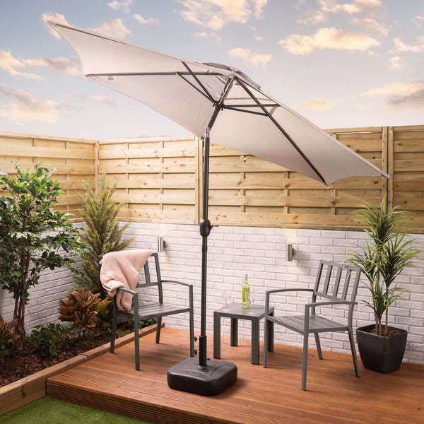 Alfresia 2.7 Metre Parasol - Round with Push Button Tilt, Outdoor Table Parasol Umbrella with Crank Handle, Garden Patio Sun Shade, Grey, Easy Assemble