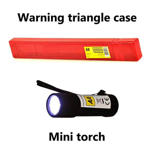 AA Vehicle Breakdown Safety Kit Plus AA5618 – Tyre Inflator, Warning Triangle, Tow Rope, Hi-Vis Vest, Torch, Glass Hammer, Booster Cables, Storage Bag