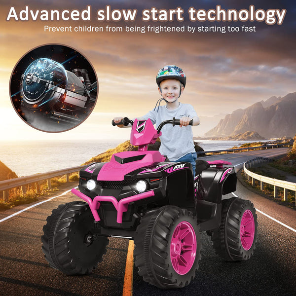 GYMAX Kids Electric Quad Bike, Children Ride On ATV with Bluetooth, Lights, Music, Horn, High/Low Speeds and Slow Start, 12 V Battery Powered Toy Car for 3-7 Years Boys Girls (Blue)