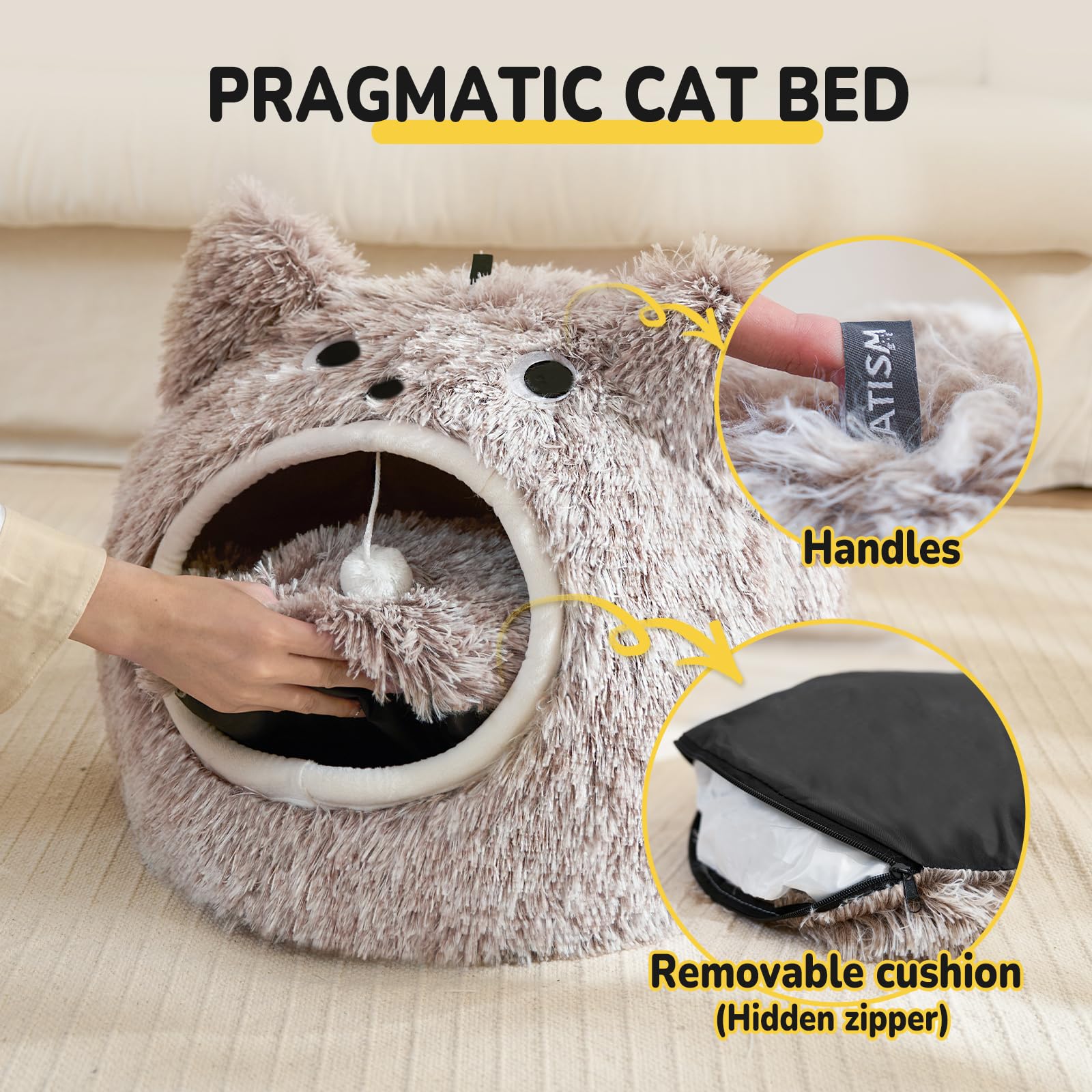 CATISM Cat Cave Cat Bed Washable Cat Sleeping Place for Cats Plush Pet Cat Pillow Cat House Cat Cushion Fluffy Kitten Puppy Cuddly Bed Pet Bed
