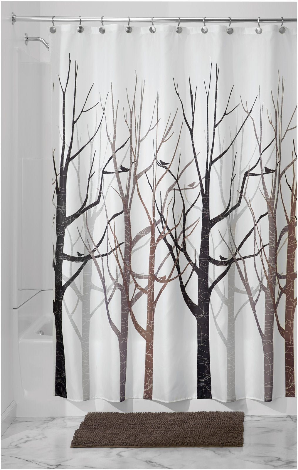 iDesign Forest Shower Curtain, Bathroom Curtains Wih Forest Pattern, Made of Polyester, Grey/ Black