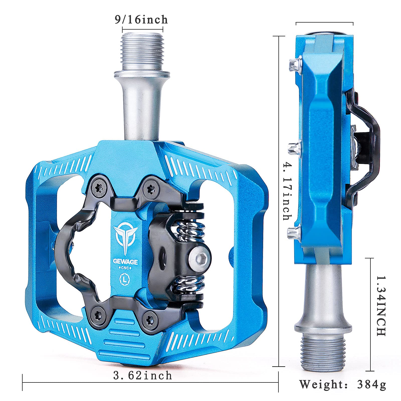 GEWAGE Mountain Bike Pedals - Dual Function Flat and SPD Pedal - 3 Sealed Bearing Platform Pedals SPD Compatible, Bicycle Pedals for BMX Spin Exercise