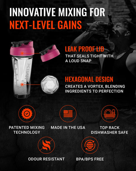 Helimix 2.0 Vortex Blender Shaker Bottle 828 ml - No Blending Ball or Whisk - USA Made - Portable Pre Workout Whey Protein Drink Cup - Mixes Cocktails Smoothies Shakes - Top Rack Safe