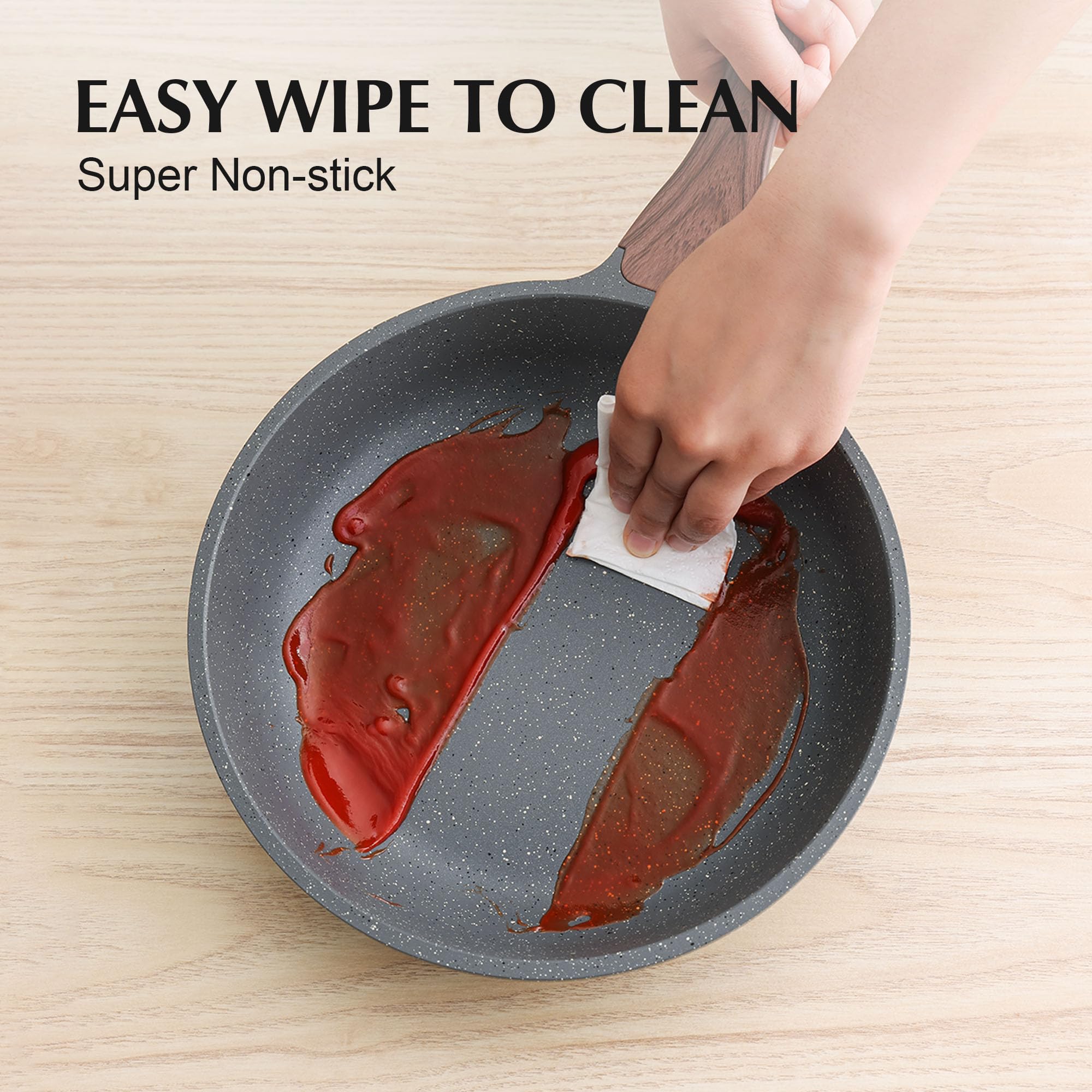 SENSARTE 17 Piece Pots and Pans Set, Nonstick Detachable Handle Cookware, Induction Kitchen Cookware Set with Removable Handle, Healthy Non Stick RV Cookware, Oven Safe (Black)