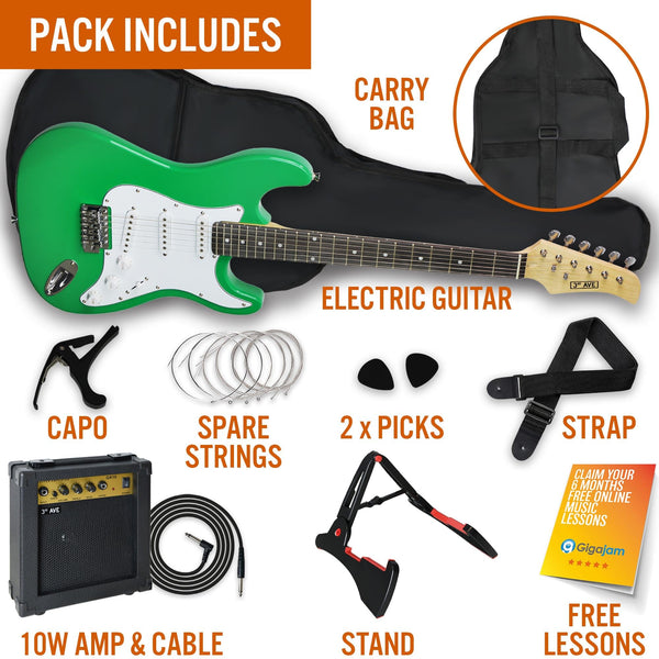 3rd Avenue XF Full Size 4/4 Electric Guitar Ultimate Kit with 10W Amp, Cable, Stand, Gig Bag, Strap, Spare Strings, Picks, Capo – Black