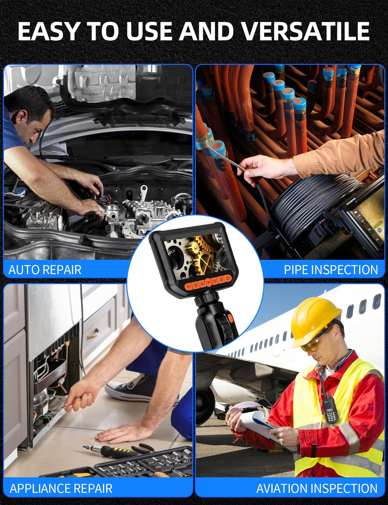 Daxiongmao Borescope, Endoscope Camera with Light, 1080P HD Inspection Camera, Borescope Camera with Light, IP67 Waterproof Camera, 16.5ft Flexible Endoscope Camera, Gadgets for Men (4.3”)