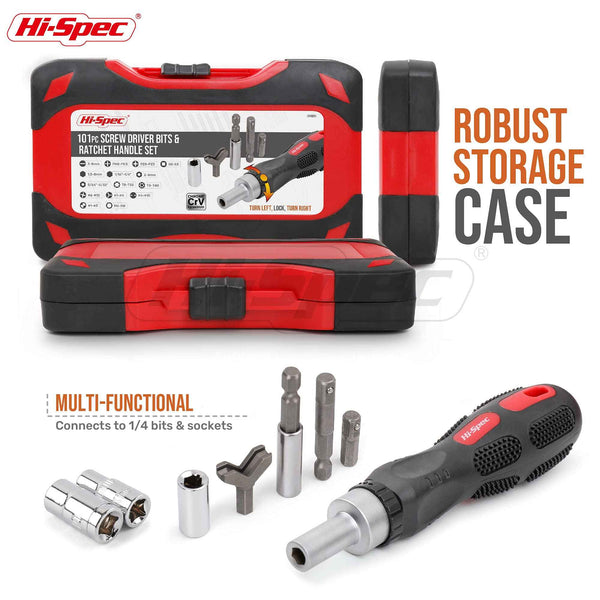 Hi-Spec 61pc 1/4” Hex Driver Bits & Socket Set with Right Angle Ratchet Handle. Easy Repairs with Torx & Small Precision Multi Bits. Screwdriver Bit Set in a Storage Case