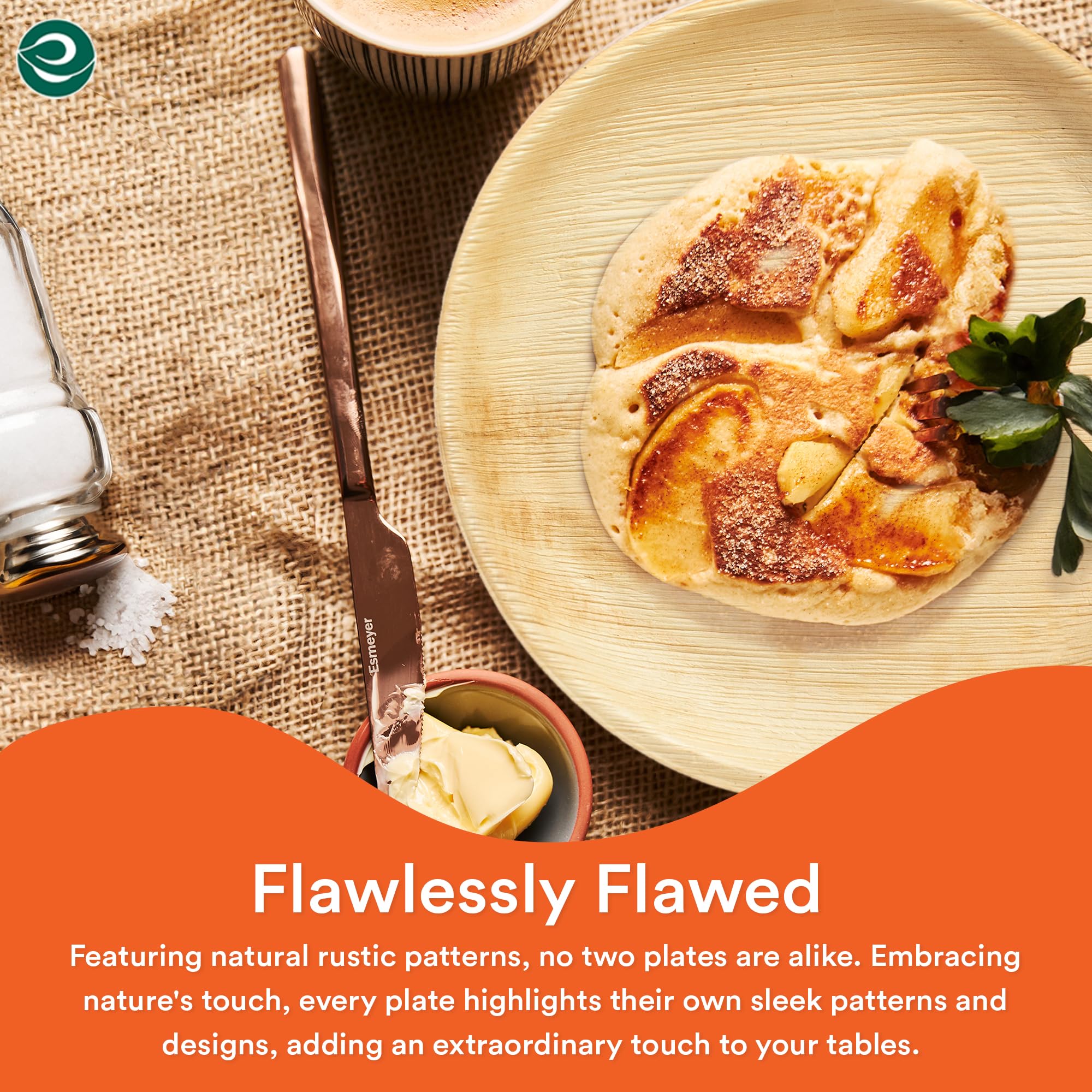 ECO SOUL 200 Disposable Palm Leaf Plates 10(25cm) Round Large Bamboo Plate I Eco Friendly, Biodegradable, Compostable Heavy-Duty Plate, Wooden Plates