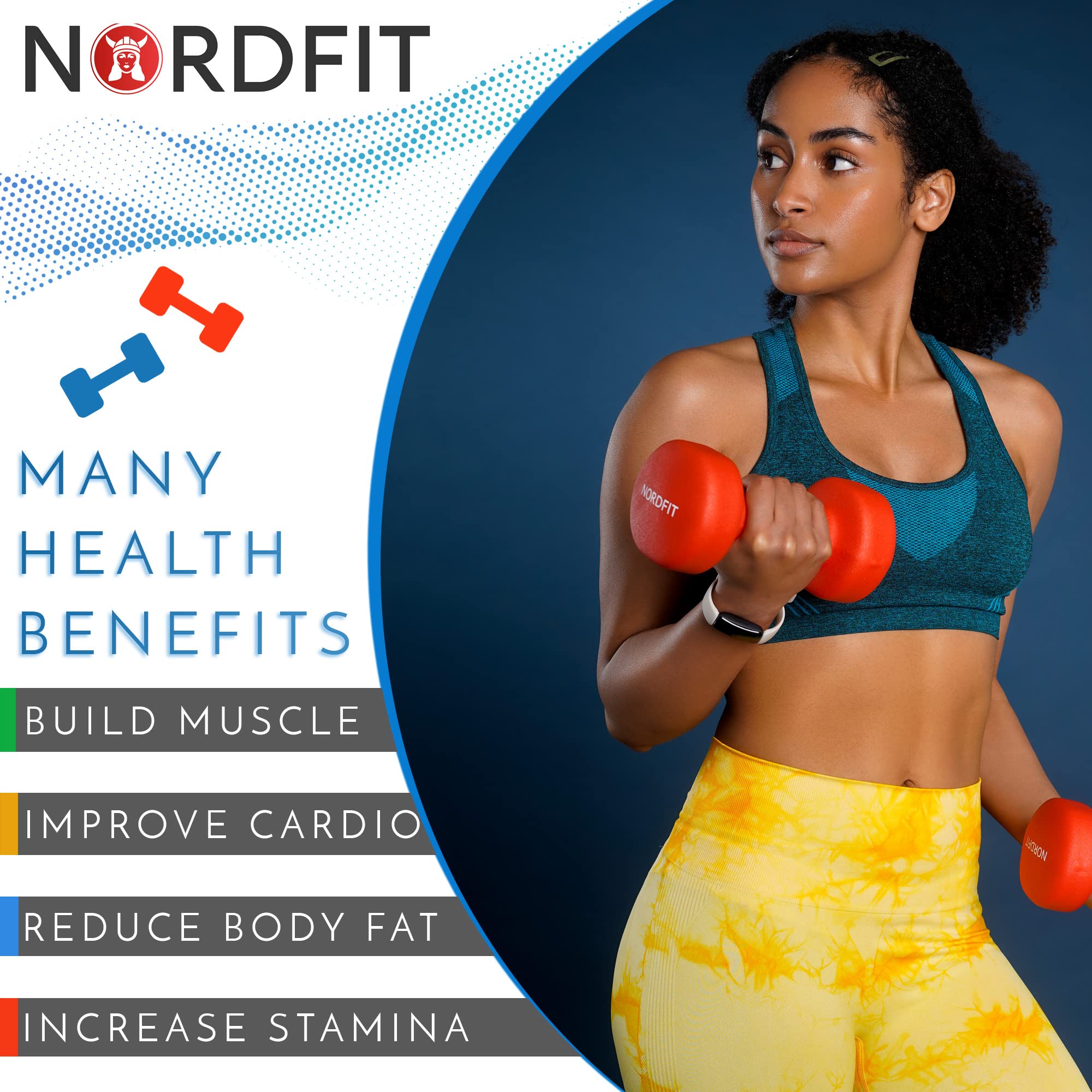 Neoprene Coated Dumbbells for Home Exercise, Pilates, Gym, Cardio, Dumbbell Weights Set in 1kg 2kg 3kg 4kg 5kg Pairs by Nordfit