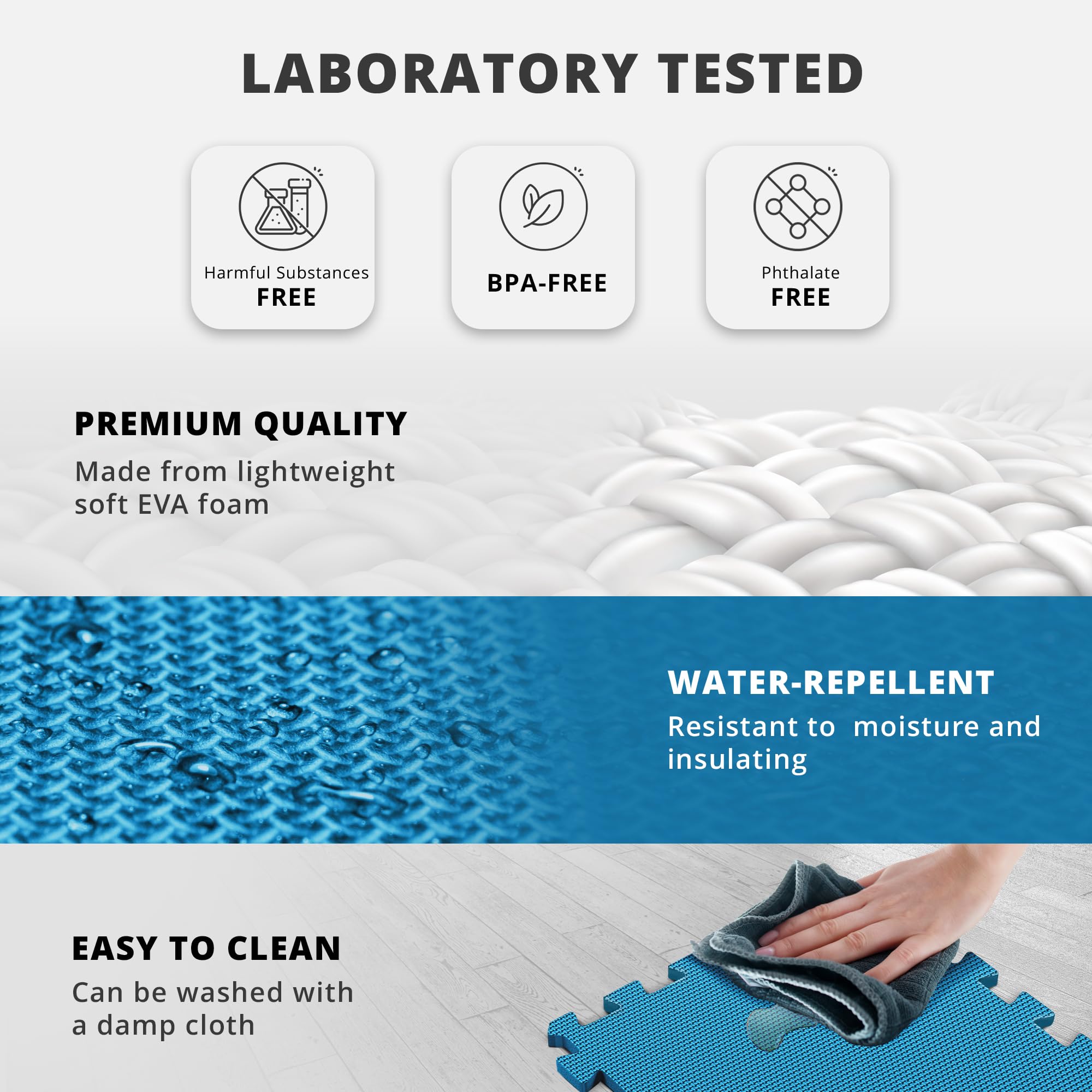 Interlocking Soft Foam Floor Mat - 18 Pieces Protective Gym Flooring Set, Exercise Mats EVA Puzzle Rubber Tiles, Ground Surface Protection Workout Underlay Matting Sports Pool Home Fitness Garage