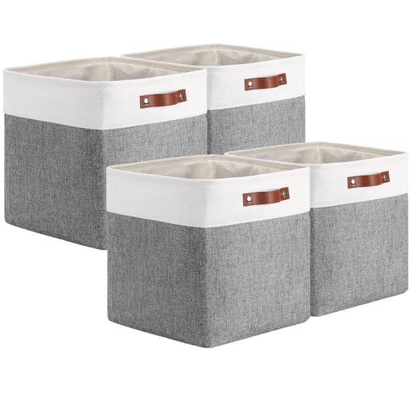 Mangata Thickened Kallax Storage Boxes, Set of 4 Fabric Storage Cubes with Handles(33x38x33cm, Grey White)
