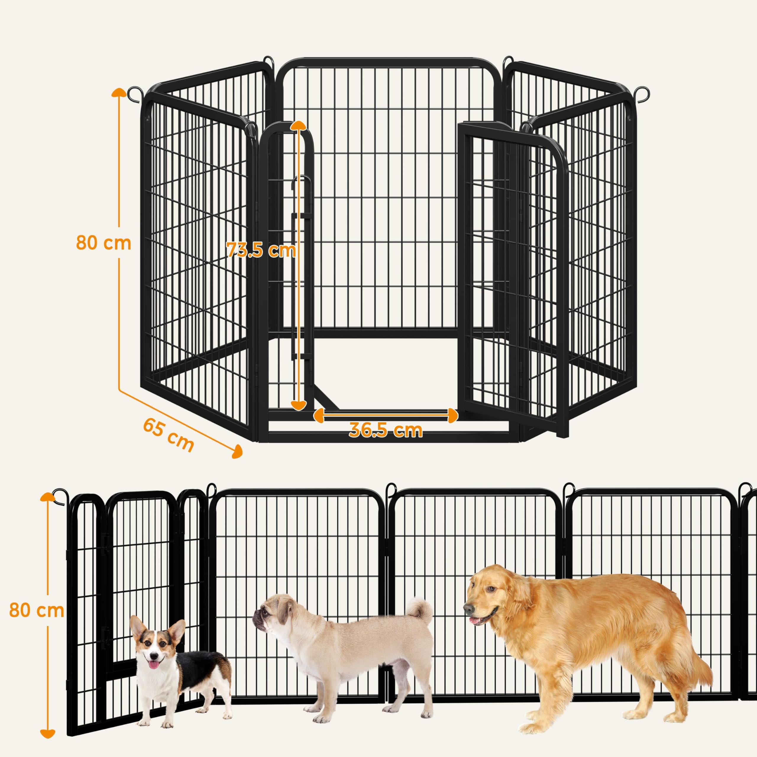 Yaheetech Lightweight Dog Playpen, 8 Panel 80cm Dog Fence Pet Exercise Pen Portable Puppy Play Pen Suitable for RV/Camping