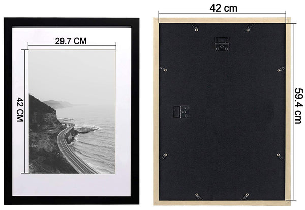 SILD A2 Poster Frame - Solid Wood Frames Black Picture Frame A2 with Mount for A3 Frame Set of 2