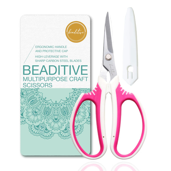 Beaditive Multipurpose Craft Scissors - High-Leverage With Sharp Carbon Steel Blades - Ergonomic for Heavy Duty Projects - Safe Office, Scrapbook,
