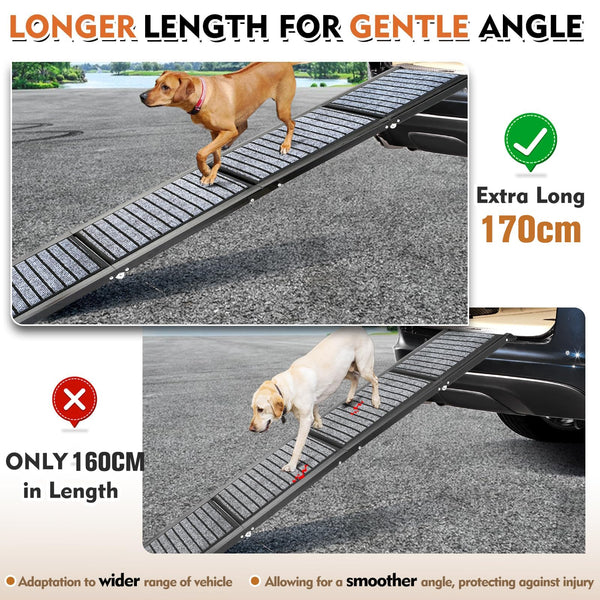 170cm Long Dog Ramp for Cars,43cm Wide Folding Dog Ramp for Large Dogs with High Traction Carpet Surface,Non-slip for Truck,SUV,Portable Pet Ramp Stairs for Medium Large Dog Up to 100kg