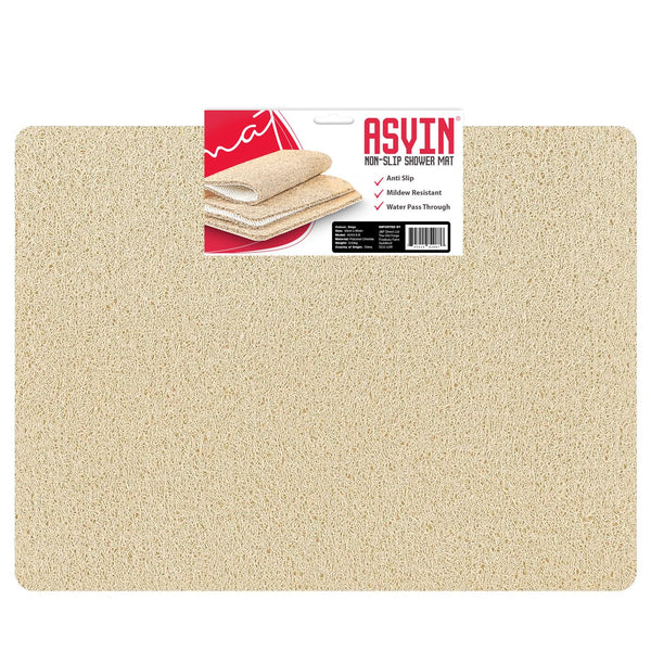 Asvin Large Anti Slip Bath & Shower Mat for Inside Shower & Wet Areas (60x80cm Beige) Quick Drying