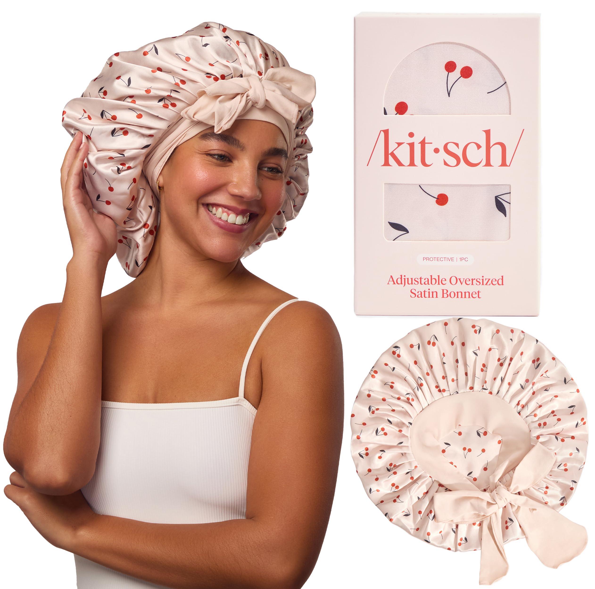 Kitsch XL Satin Bonnet for Sleeping - Softer Than Silk Bonnet For Sleeping Women - Secure Fit, Adjustable, Night Cap For Curly & Textured Hair -