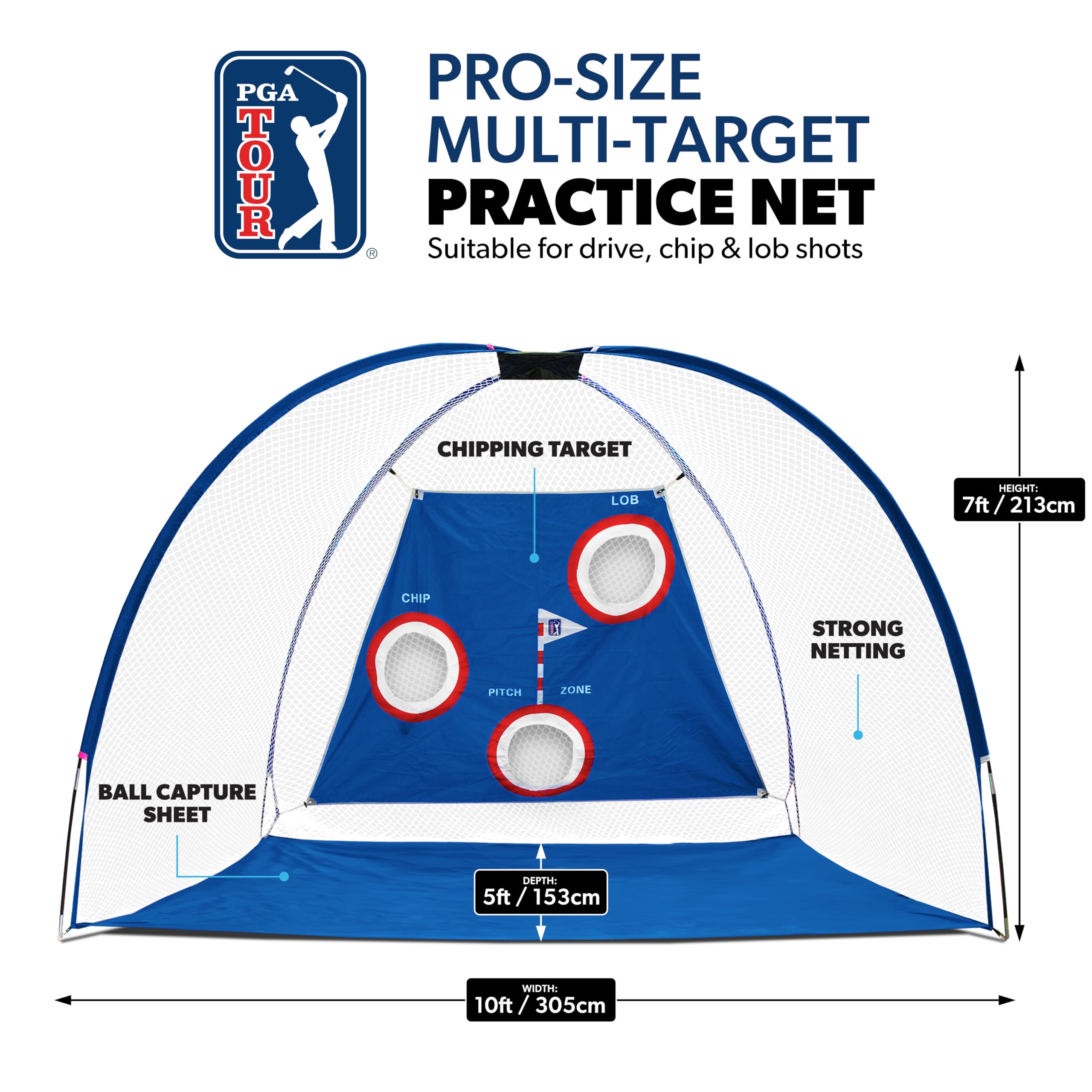 PGA TOUR Pro Size Golf Net for Home - Multi Target Golf Practice Net with Carry Bag, Impact Absorbing Netting, Easy Assembly, Indoor/Outdoor Golf Nets