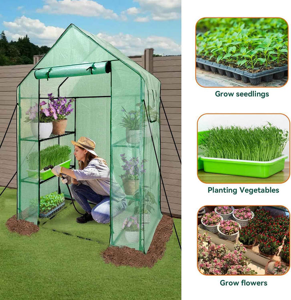Walk In Greenhouse with Shelves 3-Tier PE Cover 143x73x195cm Grandhom
