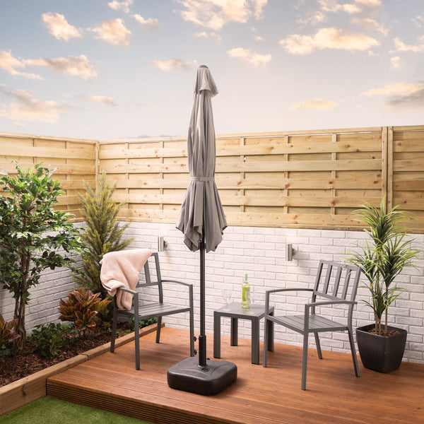 Alfresia 2.7 Metre Parasol - Round with Push Button Tilt, Outdoor Table Parasol Umbrella with Crank Handle, Garden Patio Sun Shade, Grey, Easy Assemble