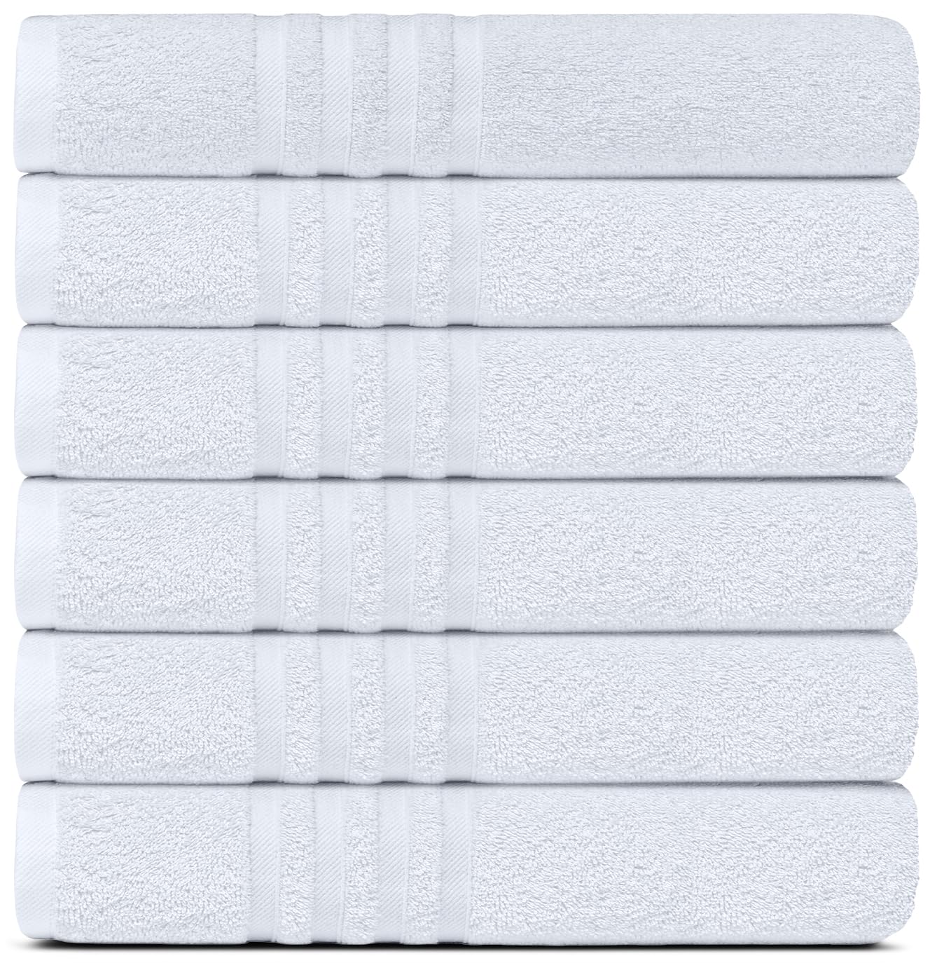 White Classic Wealuxe Cotton Bath Towels - 61x127 CM - Lightweight Soft and Absorbent Gym Pool Towel - 6 Pack - White