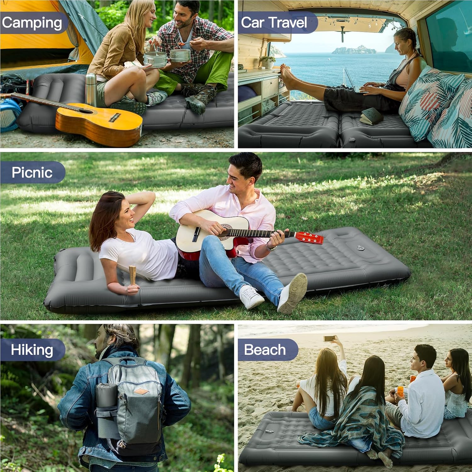 NHOWIN Self Inflating Camping Mat, 12CM Thicken Ultralight Sleeping Mat with Built-in Pump, Portable Camping Mattress Bed with Pillow, Waterproof Folding Sleeping Pad for Hiking, Backpacking