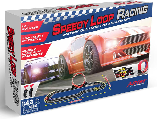 BANDAI Artin Speed Loop Racing Slot Car Set | 4.3m 2 Player Electric Race Car Track With 2 Muscle Cars And Speed Controls | Adults And Kids Electric Car Racing Toys Make Great Remote Control Gifts