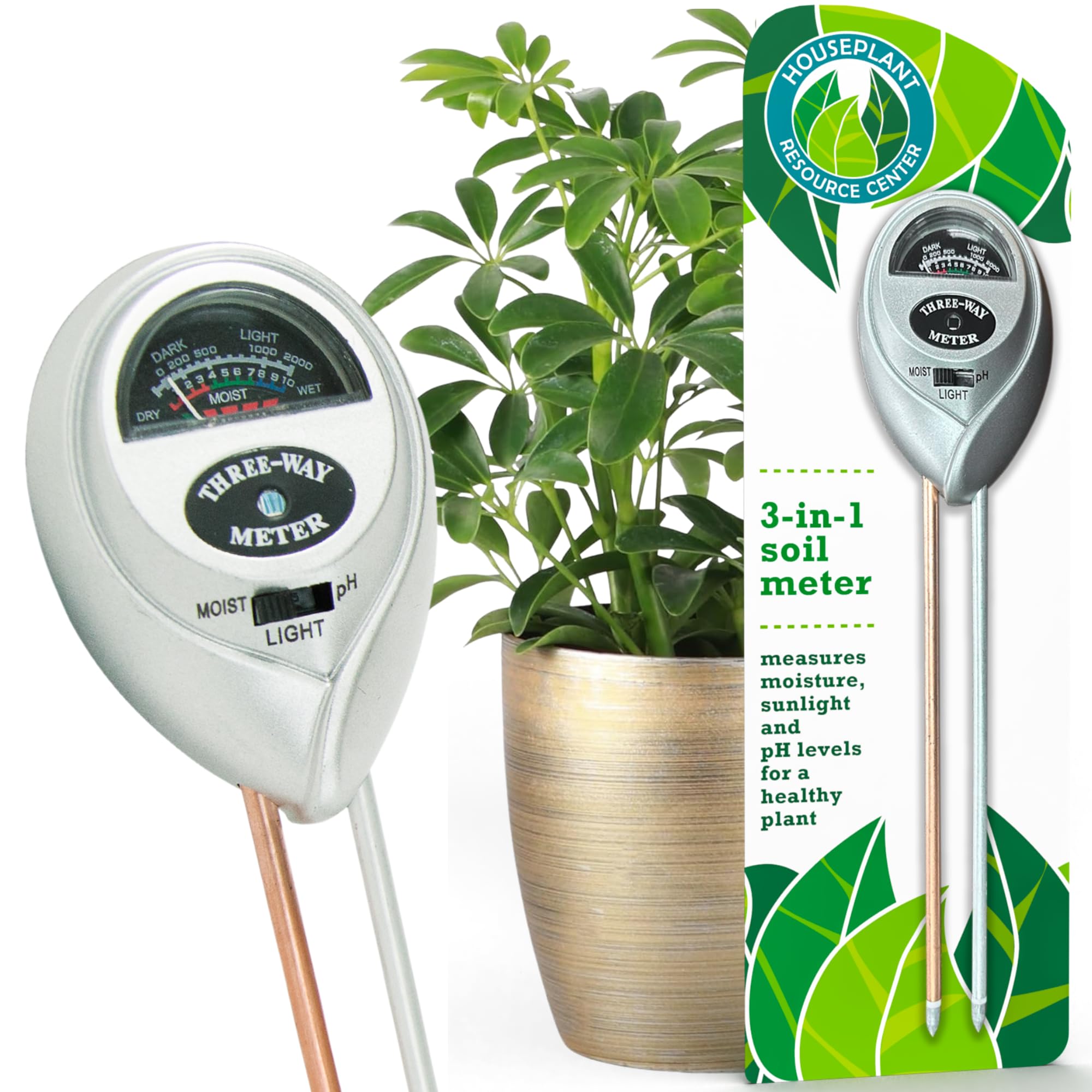 HOUSEPLANT RESOURCE CENTER 3-in-1 Soil Metre Optimise Plant Health with Moisture, Light & pH Testing