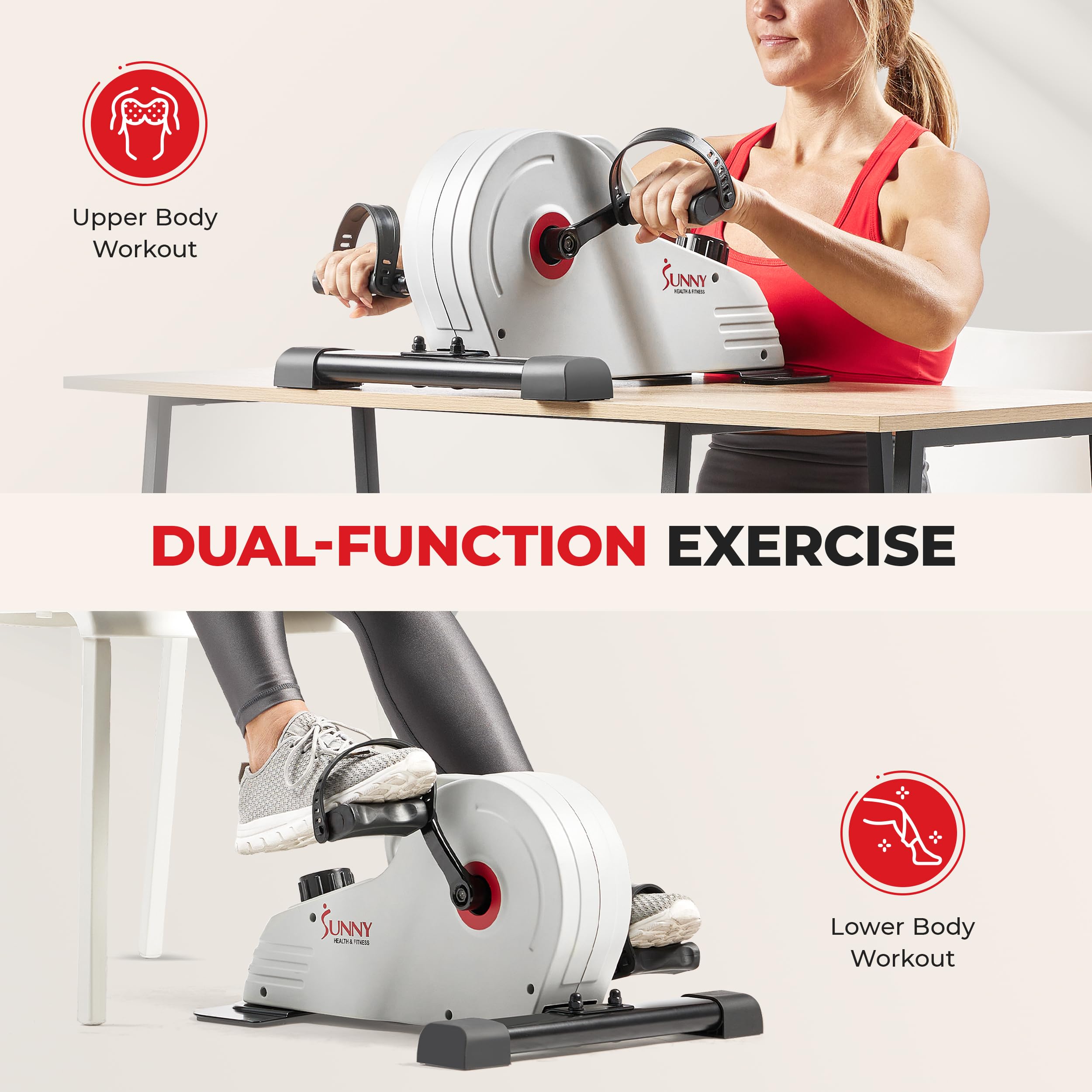 Sunny Health & Fitness Magnetic Under Desk Pedal Exerciser, Dual Function Mini Exercise Cycle Bike With Low Profile Design